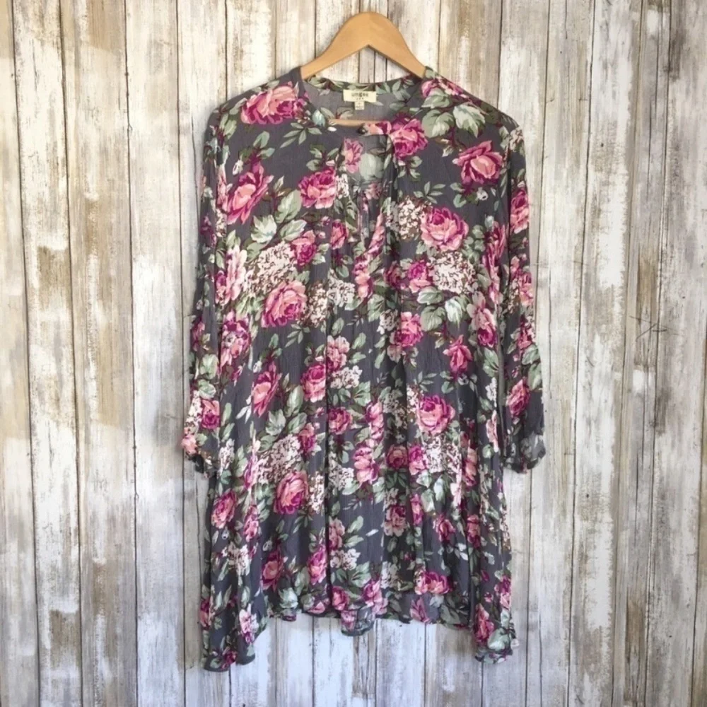 Umgee Grey Floral Dress/Tunic - Picture 2 of 6